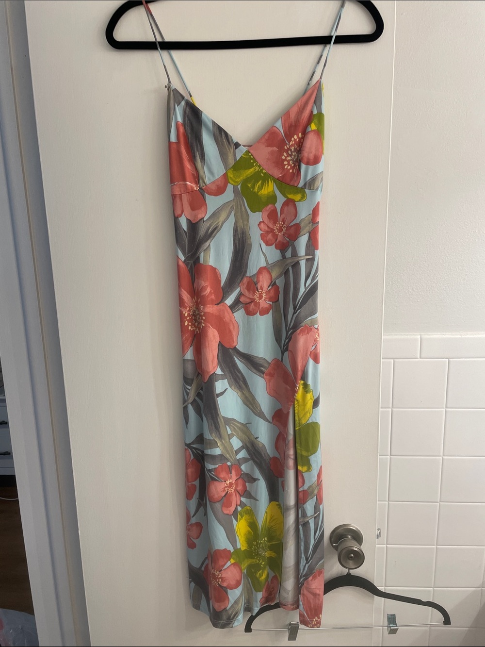 Floral Slip Dress in Coral & Sky Blue